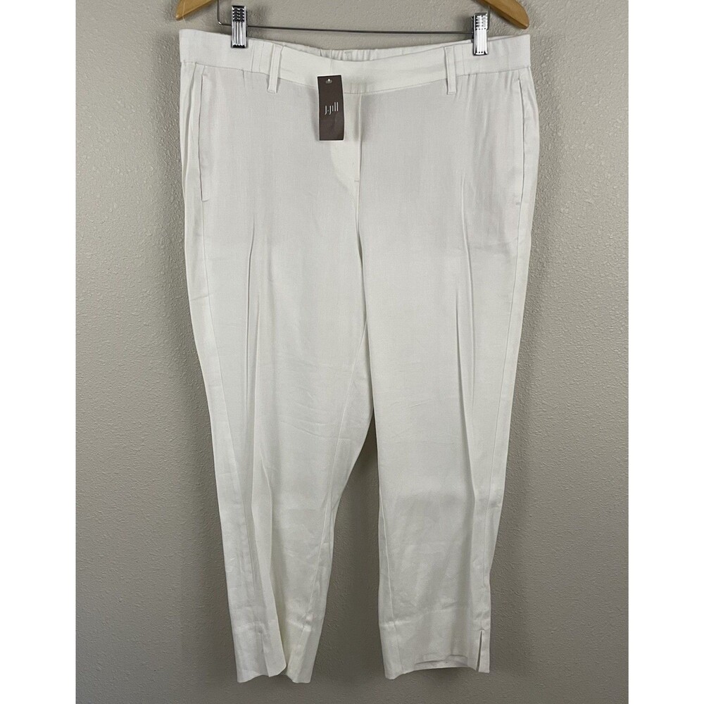 J Jill Womens L Petite White Linen Blend Pull On Tapered Trouser Pants